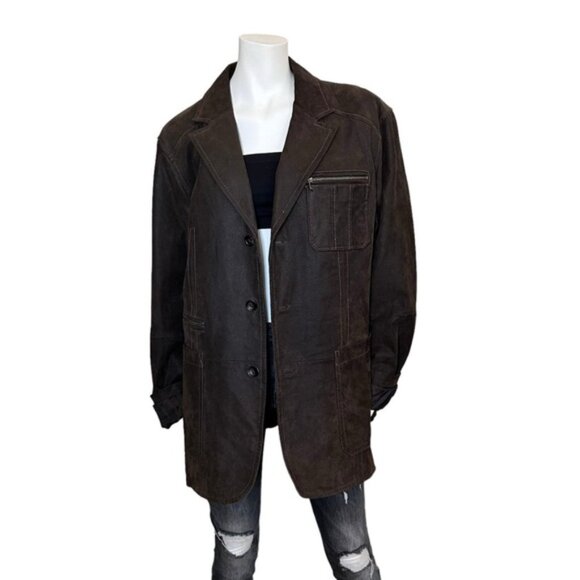 Oversized Danier Boyfriend Vintage Brown Suede Leather Coat Jacket - Picture 2 of 13